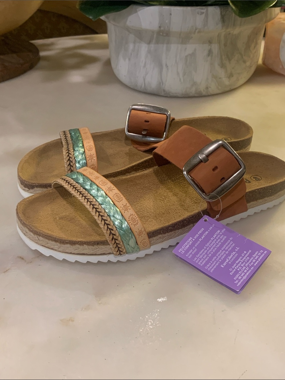 Plakton Brown Suede/Fabric sandals Size 40